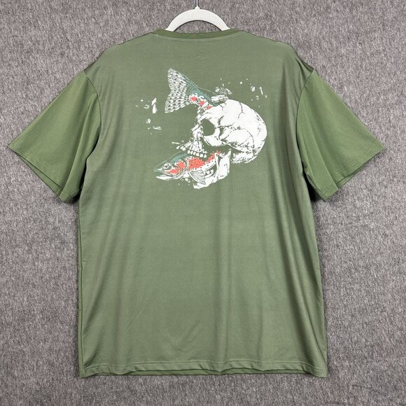 Palmyth Mens Green Performance T-Shirt M Skull Fish Graphic Back Breathable - Picture 1 of 8